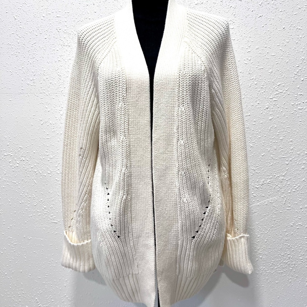 Abercrombie & Fitch Women's Ivory basket weave knit open-Cardigan L
